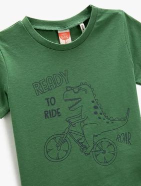 Koton Erkek Bebek Dinozor Baskılı Kısa Kollu Tişört Bisiklet Yaka