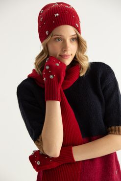 Sweater Kırmızı Atkı Şapka Eldiven 3'Lü Takım