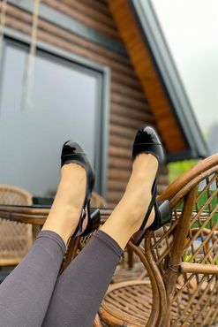 Lixi Siyah Rugan Detaylı Cilt Tokalı Kadın Topuklu Ayakkavı