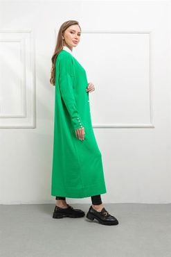 Persesstyle Uzun Merserize Düğmeli Hırka - Yeşil