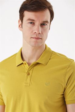 Morven Erkek Limon Küfü Basic Düz %100 Pamuk Dynamic Fit Rahat Kesim Kısa Kollu  Polo Yaka Tişört