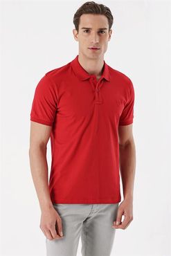 Morven Erkek Kırmızı Basic Düz %100 Pamuk Dynamic Fit Rahat Kesim Kısa Kollu  Polo Yaka Tişört