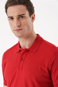 Morven Erkek Kırmızı Basic Düz %100 Pamuk Dynamic Fit Rahat Kesim Kısa Kollu  Polo Yaka Tişört