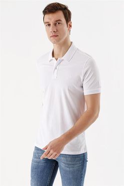 Morven Erkek Beyaz Basic Düz %100 Pamuk Dynamic Fit Rahat Kesim Kısa Kollu  Polo Yaka Tişört