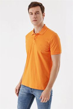 Erkek Oranj Basic Düz %100 Pamuk Slim Fit Dar Kesim Kısa Kollu  Polo Yaka Tişört
