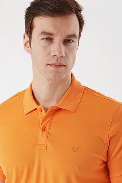 Erkek Oranj Basic Düz %100 Pamuk Slim Fit Dar Kesim Kısa Kollu  Polo Yaka Tişört
