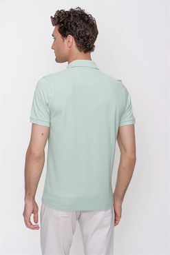 Erkek Su Yeşili Basic Düz %100 Pamuk Slim Fit Dar Kesim Kısa Kollu Polo Yaka Tişört
