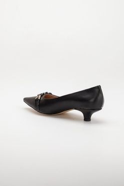 Odella Toka Detaylı Topuklu Ayakkabı Siyah Cilt