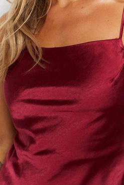 Merry See Yırtmaçlı Mini Saten Elbise Kırmızı-MS2350
