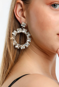 Kadın Elegante Halka Model Kristal Taşlı Küpe Günlük Söz Nişan Abiye Elbise Pırlanta Sallantı Gümüş
