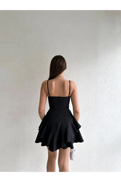 Prenses Model Askılı Siyah Elbise