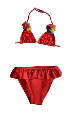 Endeep Kız Çocuk Fırfırlı Kırmızı Üçgen Bikini Takımı