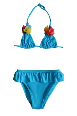 Endeep Kız Çocuk Fırfırlı Mavi Üçgen Bikini Takımı