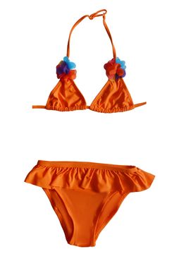 Endeep Kız Çocuk Fırfırlı Turuncu Üçgen Bikini Takımı
