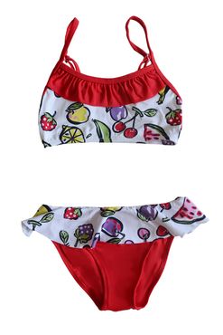 Endeep Kız Çocuk Desenli Kırmızı Büstiyer Bikini Takımı