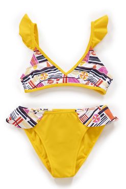 Endeep Kız Çocuk Desenli Volanlı Sarı Bikini Takımı