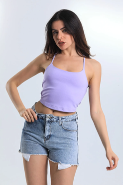 Elia Moda Lila Sırt Dekolteli Crop Bluz