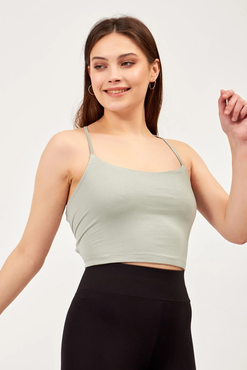 Elia Moda Gri Sırt Dekolteli Crop Bluz