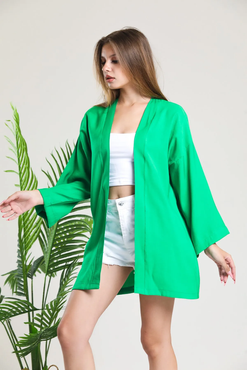 Elia Moda Yeşil Keten Ceket Kimono