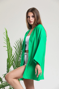 Elia Moda Yeşil Keten Ceket Kimono