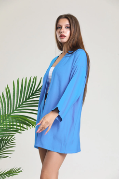 Elia Moda Mavi Airobin Keten Ceket Kimono