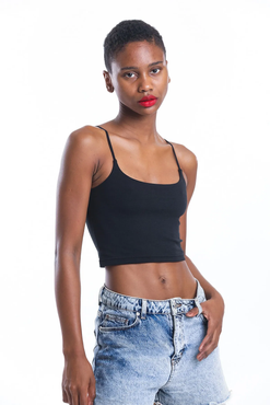 Elia Moda Kadın Siyah Ince Ip Askılı Crop Bluz