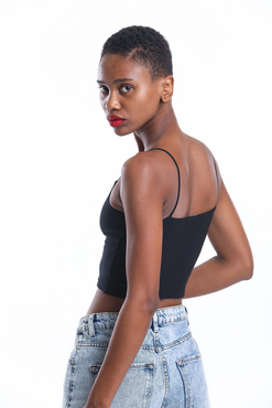 Elia Moda Kadın Siyah Ince Ip Askılı Crop Bluz
